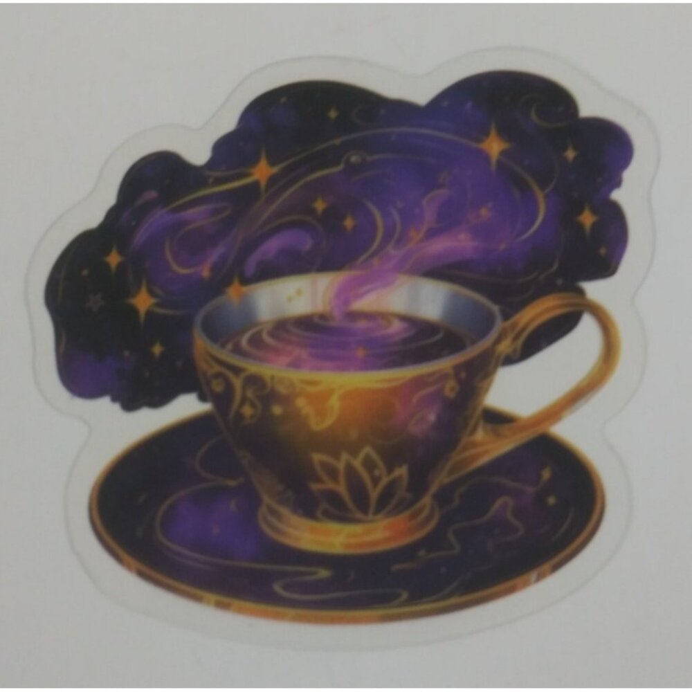 10/$10 Golden Teacup Of Purple Smokey Drink Transparent Sticker 2" x 2.25" (AO)